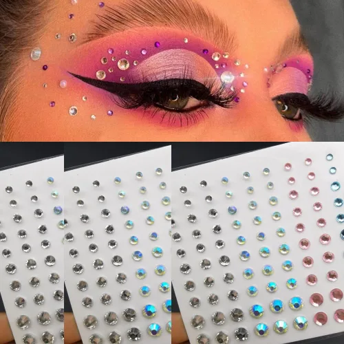 Miniatura 6 de Pegatinas de diamantes de imitación de acrílico autoadhesivas para maquillaje de rostro, cara y rostro, gemas para mujeres, accesorios de festival
