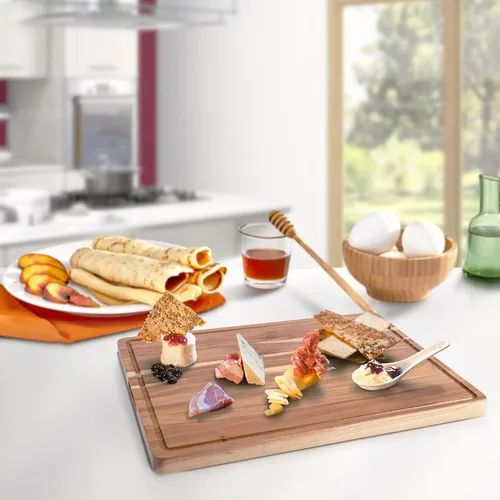 Miniatura 6 de Grandes tablas de cortar de madera de acacia para cocina, tabla de cortar de madera extra grande de 24 x 18 pulgadas con ranura para jugo, tabla