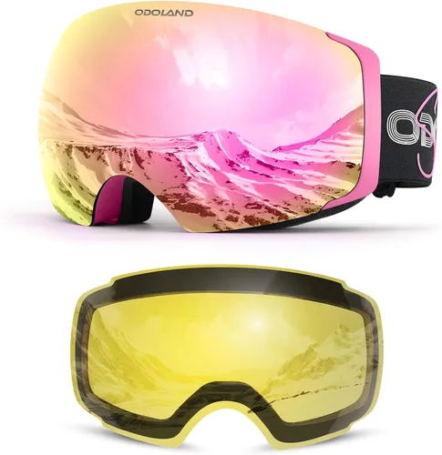 Miniatura 7 de Odoland Magnetic Interchangeable Ski Goggles with 2 Lens, Large Spherical Frameless Snow Snowboard Goggles for Men Women