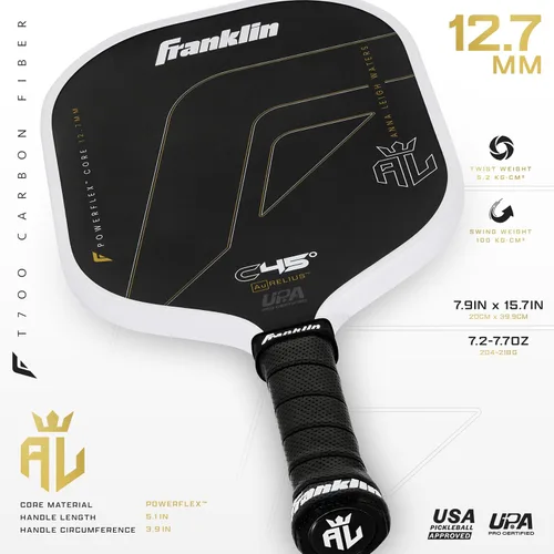 Miniatura 7 de Franklin Sports Paletas profesionales de Pickleball – Serie de fibra de carbono C45 - Aprobadas oficialmente por USAP + UPA – Diseño para jugadores