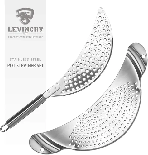 Juego de 2 coladores de acero inoxidable, fácil de drenar, duradero, apto para lavavajillas, funciona para todos los utensilios de cocina, fideos,