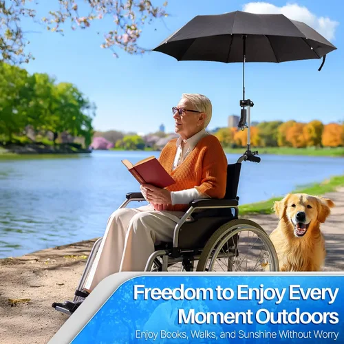 Miniatura 6 de Flexzion Soporte de abrazadera ajustable para sombrilla de bicicleta – Accesorio universal para cochecito, soporte de sombrilla para silla de ruedas
