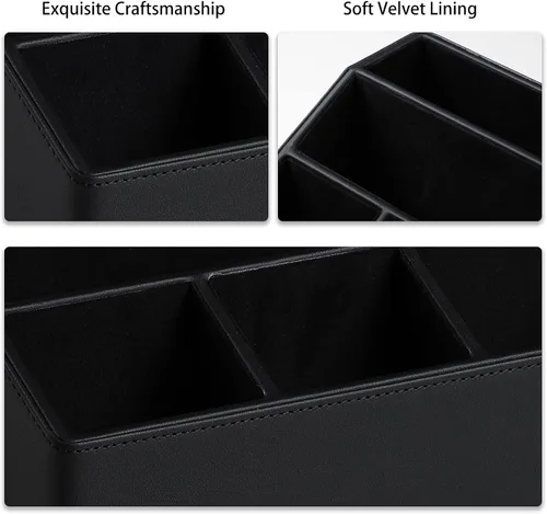 Miniatura 4 de Soporte para control remoto con 5 compartimentos para suministros de arte de oficina, organizador de mesita de noche de cuero sintético, soporte