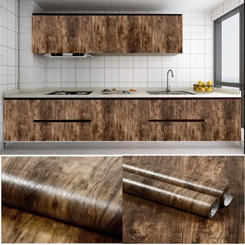 Miniatura 2 de TAOGIFT Papel tapiz autoadhesivo de madera, color jatoba oscuro, impermeable, extraíble, para armarios de cocina, muebles, armarios, estantes, mesa