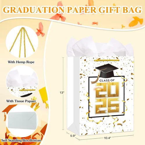 Miniatura 2 de FLYAB Class of 2026 - Bolsas de regalo de graduación – Bolsa grande de felicitación de 13 pulgadas con asa de papel de seda para graduados