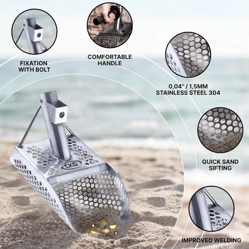 CKG Cucharas de arena para la detección de metales en la playa, pala de acero inoxidable para la detección de metales en la playa, caza de tesoros