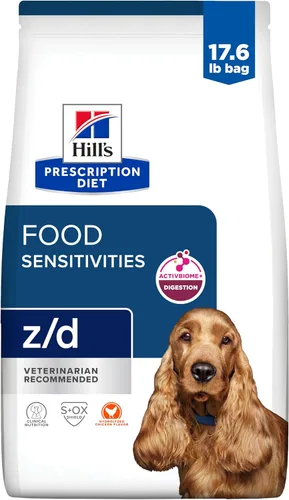 Alimento seco para perros Hill's Prescription Diet z/d Skin/Food Sensitivities Hidrolizado, dieta veterinaria, bolsa de 17.6 lb