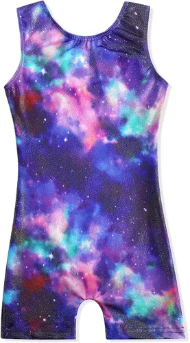 Miniatura 116 de HOZIY - Leotardos de gimnasia con pantalones cortos brillantes para niñas pequeñas; estampados de unicornio, aurora, arco iris, sirena, dinosaurio