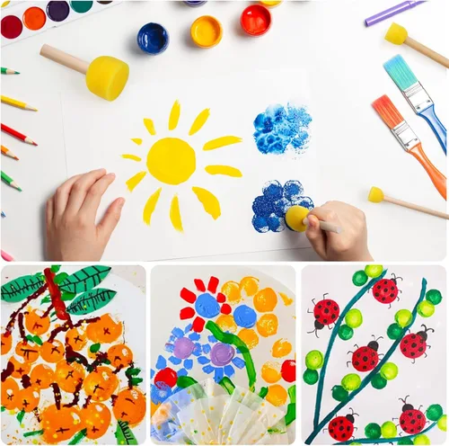 Miniatura 5 de Juego de 30 esponjas redondas, pinceles de esponja redondos para pintar, esponjas de pintura para acrílico, herramientas de pintura para niños