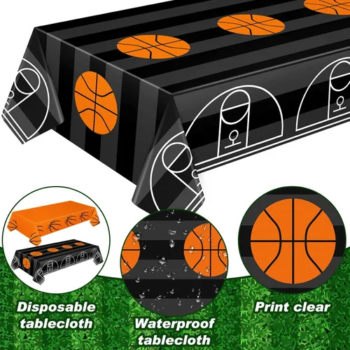 Miniatura 3 de Mixweer 2 piezas de mantel de plástico para baloncesto, decoraciones de fiesta de cumpleaños, 137 x 274 cm, mantel rectangular de campo