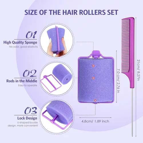 Miniatura 2 de Syhood 12 rodillos de esponja de espuma jumbo de 1.89 pulgadas, rizadores suaves para dormir, rodillos de espuma grandes flexibles y peine de cola