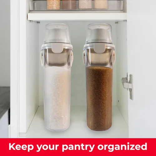 Miniatura 7 de Paquete de dos contenedores de almacenamiento de alimentos y cereales, contenedor organizador de cocina de plástico hermético de 2.6 L con boquilla