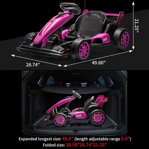 Miniatura 6 de GarveeLife Kart eléctrico de deriva de 24 V para niños, auto de paseo con asiento ajustable y velocidad de 8.5 MPH, ruedas silenciosas de EVA, Rosa