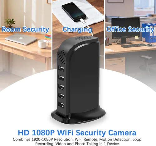 Miniatura 2 de Cámara de seguridad espía oculta WiFi, cargador USB, FHD 1080P, cámara secreta inalámbrica para niñera para el hogar, oficina, dormitorio