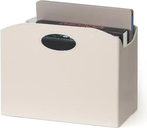 Miniatura 13 de EZDeco Revistero plegable con soporte para revistas de PU de cuero en el suelo, organizador de archivos de PU para periódicos, libros, cesta