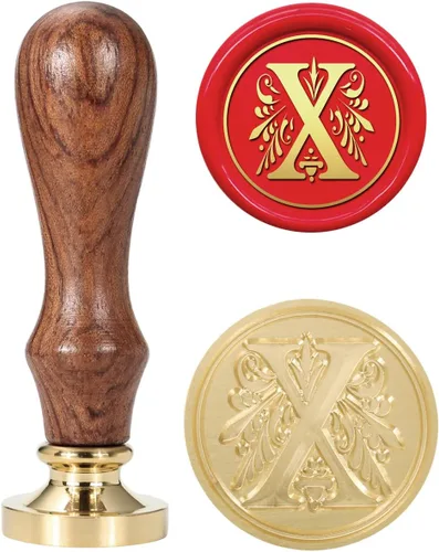 Miniatura 18 de Yoption - Sello de cera con diseño de letra S, cabeza de latón floral vintage, mango de madera, sello inicial del alfabeto, para invitación