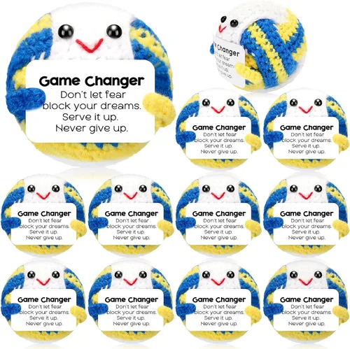 Miniatura 13 de 12 piezas de ganchillo para fiestas de tenis, pelota de tenis pequeña positiva a granel con tarjetas, regalos de equipo hechos a mano para mujeres
