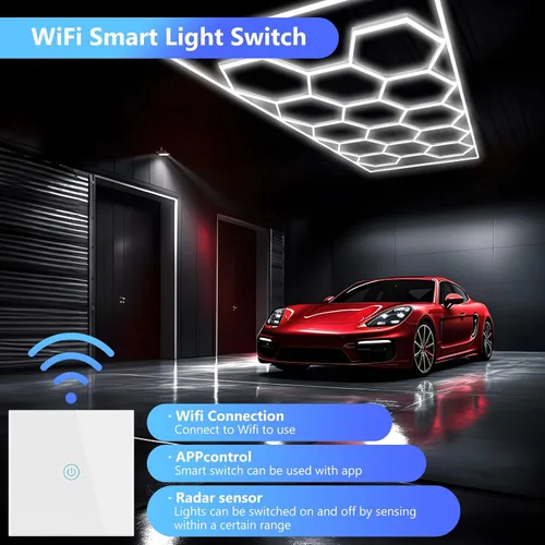 Miniatura 3 de ALLYES - Luces hexagonales de garaje, luces de techo súper brillantes, con interruptor inteligente, 3000 K/4500 K/6500 K, luz de techo para taller
