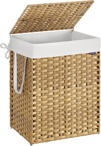 Miniatura 20 de SONGMICS Canasta de lavandería con tapa, cesto de ropa de 23.8 galones (90 L) de ratán sintético con tapa y asas, plegable, forro extraíble