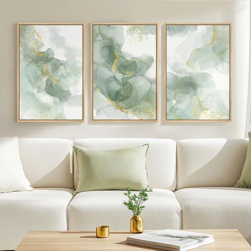 Miniatura 23 de Framed Sage Green Abstract Landscape Wall Art for Bedroom, 3 Piece Modern Canvas Prints Paintings Artwork for Walls, Minimalist Nature Pictures for