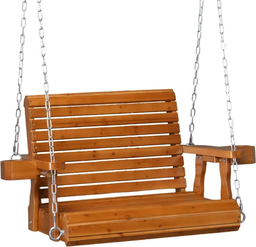 VINGLI Columpio de madera resistente para porche de patio para 1 persona de 440 libras con asiento más profundo y respaldo más alto y portavasos