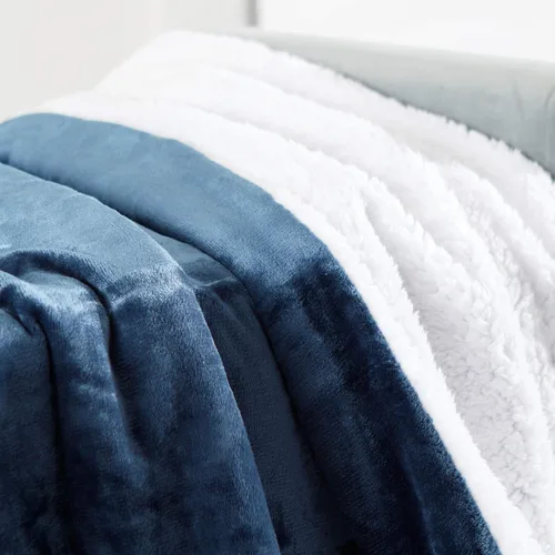 Miniatura 4 de Manta de Tiro Sherpa Súper Suave Reversible Ultra Lujosa de Felpa, 60 x 70 pulgadas, Azul Marino/Blanco