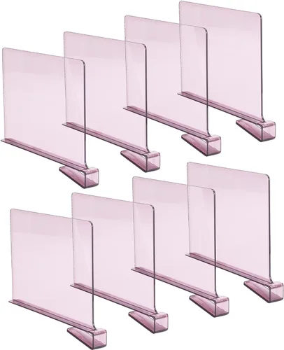 Miniatura 11 de Sooyee Paquete de 8 separadores de estantes acrílicos negros, perfectos para armarios, cocina, dormitorio, organización de estanterías para Violeta
