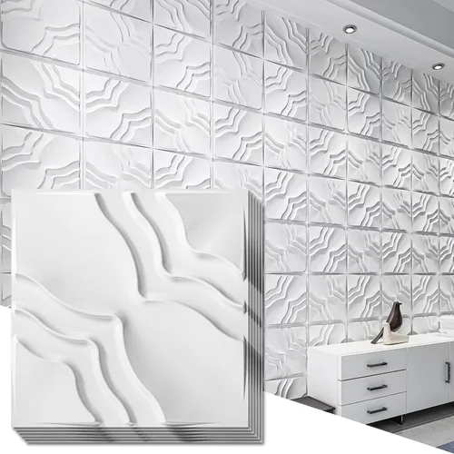 Miniatura 12 de Art3dwallpanels Paquete de 33 paneles de pared 3D, elegantes azulejos de pared con textura ondulada, papel tapiz moderno de PVC para decoración