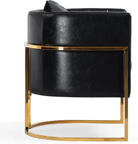 Miniatura 8 de Silla moderna de cuero, sillón tapizado de mediados de siglo con almohada para sala de estar, cómoda silla de tocador individual con patas doradas