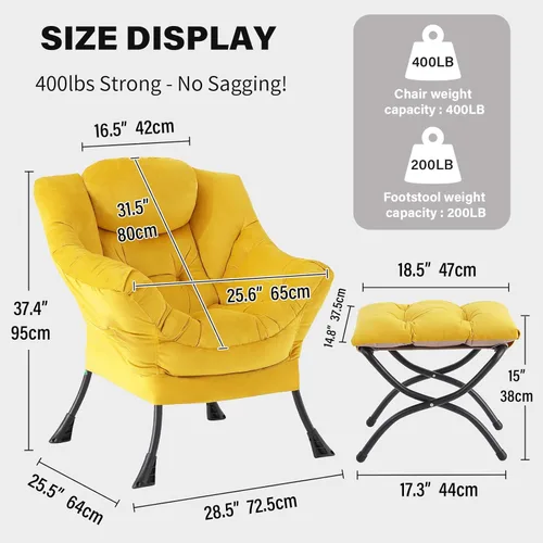Miniatura 2 de Tiita - Silla perezosa con otomana, moderna y grande, sillón de descanso de acento de ocio, silla de sofá de lectura cómoda con reposapiés