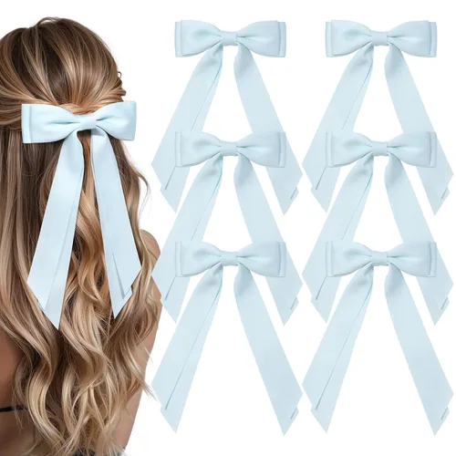 Miniatura 16 de Aileam 2 piezas lazos de cabello de satén sedoso, pinza para cabello, cinta blanca para cabello, sujetador de cola de caballo, accesorios, Blanco