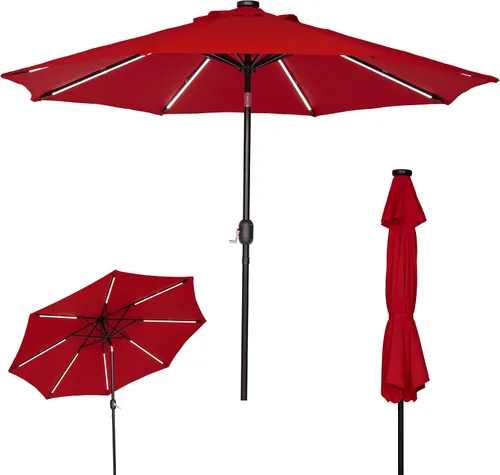 Miniatura 7 de Sunnyglade Sombrilla solar de patio con luz LED para exteriores de 9 pies con 8 tiras de luces LED y 8 varillas, práctico sistema de elevación