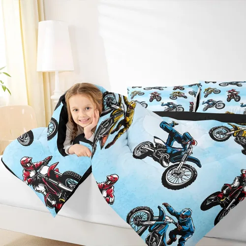 Miniatura 3 de Erosebridal Juego de ropa de cama de motocross tamaño individual, juego de edredón deportivo extremo para niños y adolescentes, edredón acolchado