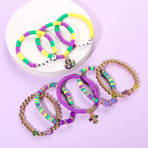 Miniatura 33 de Surfer Heishi - Pulseras apilables para mujer, apilables, de vinilo arcoíris, disco de arcilla, pulseras elásticas para la amistad, joyería bohemia