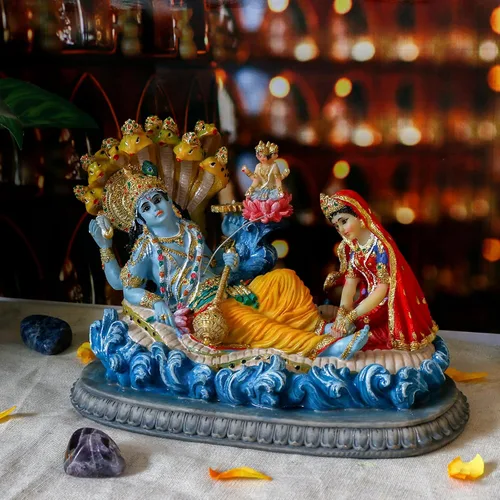 Miniatura 4 de alikiki Estatua hindú de Dios Señor Vishnu – 8.3 pulgadas de largo Mahavishnu figura divina deidad hindú para adoración espiritual, hogar, oficina