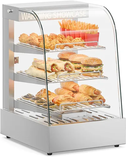 Miniatura 12 de ROVSUN Calentador de alimentos de 48 pulgadas, calentador de pizza de 3 niveles, calentador de pretzel con estantes ajustables LED extraíbles Negro