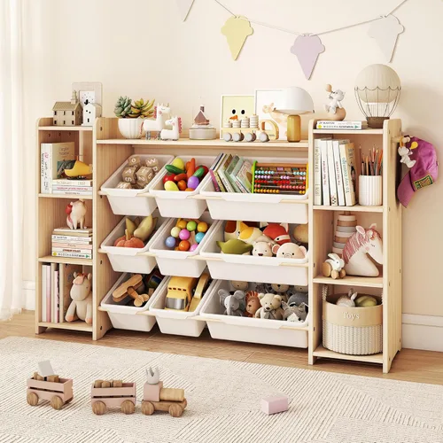 Miniatura 9 de GITAWUSA Estantería para niños y organizador de almacenamiento de juguetes, estante de libros de 6 niveles con 9 contenedores de juguetes, estante
