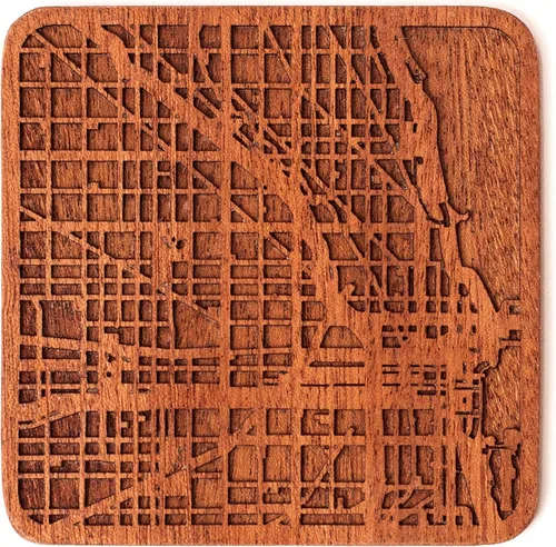 Miniatura 154 de Posavasos Amsterdam Map by O3 Design Studio, 1 pieza, posavasos de madera Sapele con mapa de la ciudad, hecho a mano, varias ciudades opcionales