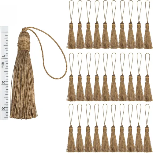 Miniatura 6 de 30 borlas de costura hechas a mano para manualidades, borlas suaves y sedosas de 5.7 pulgadas con lazo de cordón de 2.6 pulgadas para decoración