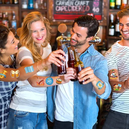 Miniatura 7 de HOWAF Tatuajes temporales para el Oktoberfest, 72 tatuajes falsos para niños, calcomanías impermeables para suministros de festivales de cerveza