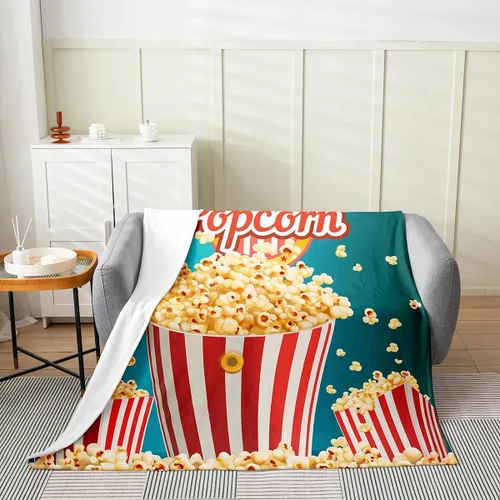 Miniatura 2 de Manta de felpa con diseño de palomitas de maíz, para niños, niñas, adolescentes, cine para todas las estaciones, manta de cama transpirable a