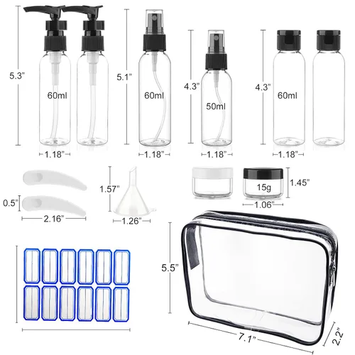 Miniatura 2 de Cosywell Botellas de tamaño de viaje para artículos de tocador, paquete de 13 botellas de aseo aprobadas por la TSA de 2 onzas, kit de viaje a