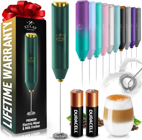 Miniatura 134 de Zulay Kitchen Espumador de leche de mano a pilas - Mezclador eléctrico de bebidas para café, lattes, capuchinos, matcha y chocolate caliente