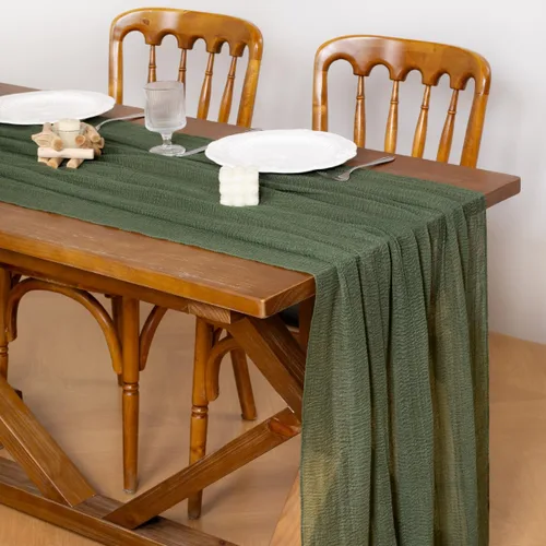 Miniatura 2 de Socomi Camino de mesa de gasa verde oliva de verano de 120 pulgadas, rústico bohemio, camino de tela de queso para bodas, fiestas, baby shower