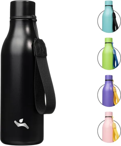 Miniatura 36 de Konokyo Botella de agua aislada con correa, botella de agua de acero inoxidable de 18 onzas de doble pared con aislamiento al vacío, frasco de Verde