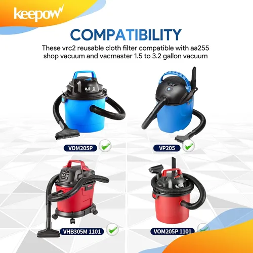 Miniatura 2 de KEEPOW Paquete de 10 filtros de tela VRC2 compatibles con aspiradoras Vacmaster de 1.5 a 3.2 galones, compatible con Armor All AA155 AA256 AA255