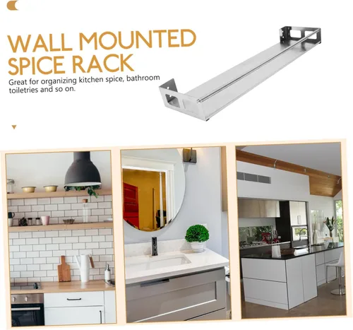 Miniatura 6 de Estante de pared de cocina de acero inoxidable, organizador multiusos para especias con base extraíble, almacenamiento montado en la pared