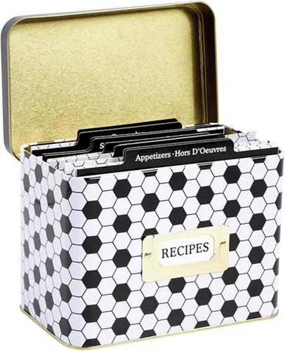 C.R. Gibson Juego de tarjetas de recetas y caja: caja de recetas de lata de estilo vintage con 40 tarjetas y 12 divisores, 4.2 x 6.6 pulgadas,