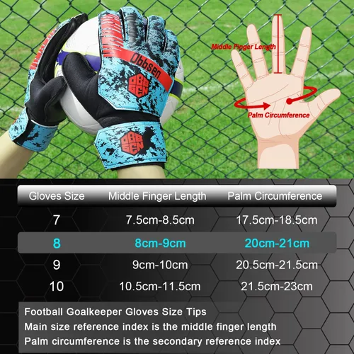 Miniatura 7 de Guantes de portero de fútbol para niños, jóvenes y adultos, guantes de portero de fútbol de agarre fuerte con protección para los dedos, Azul /Rojo