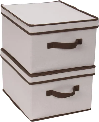 Miniatura 5 de Household Essentials 513 - Caja de almacenamiento con tapa y asa, lona beige natural con ribete marrón, tamaño grande